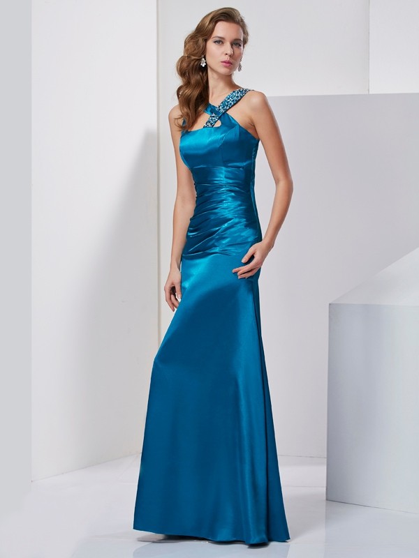 Sheath/Column Straps Sleeveless Beading Long Silk like Satin Dresses 6706