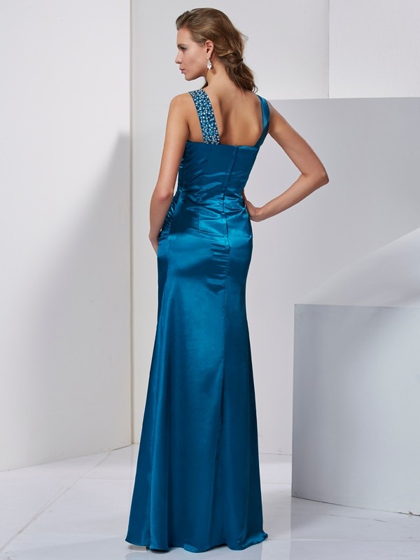 Sheath/Column Straps Sleeveless Beading Long Silk like Satin Dresses 6706