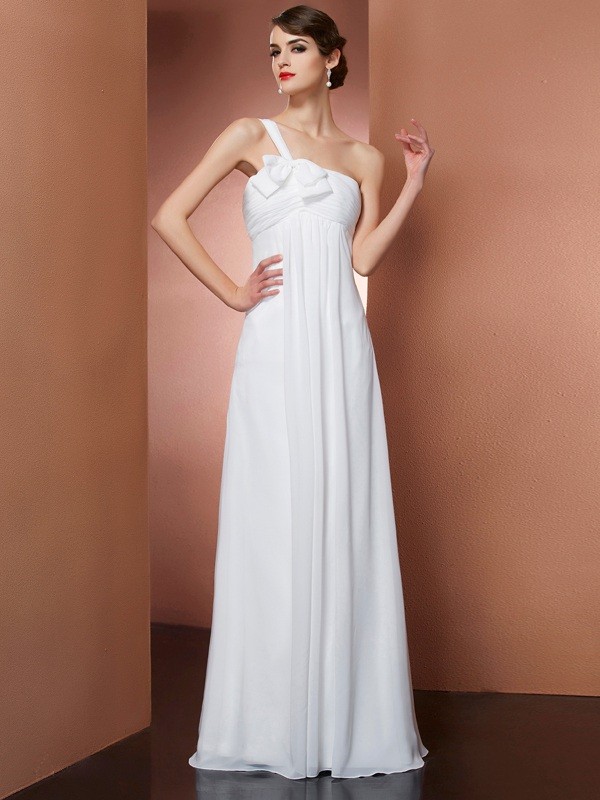 A-Line/Princess One-Shoulder Sleeveless Bowknot Long Chiffon Dresses 3906