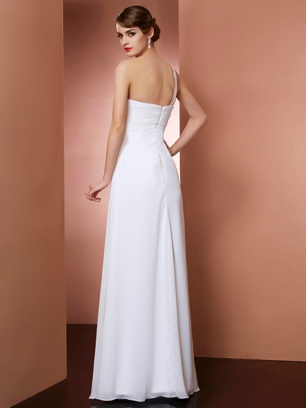 A-Line/Princess One-Shoulder Sleeveless Bowknot Long Chiffon Dresses 3906