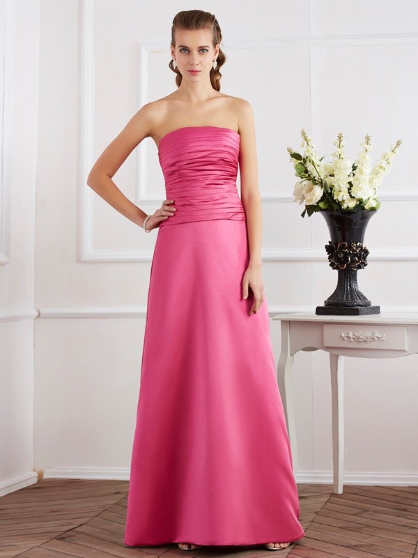 Sheath/Column Strapless Sleeveless Pleats Long Satin Dresses 6686