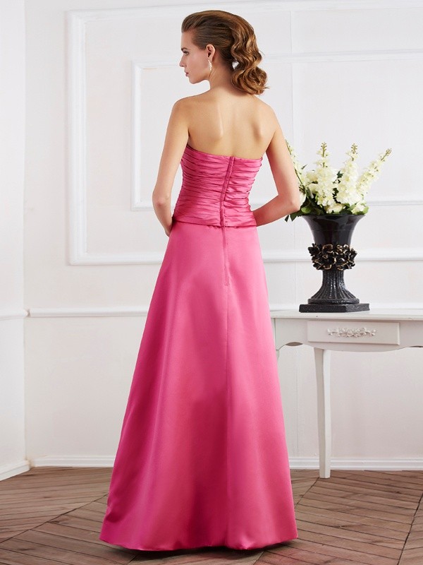 Sheath/Column Strapless Sleeveless Pleats Long Satin Dresses 6686