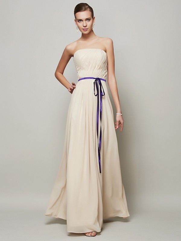 A-Line/Princess Strapless Sleeveless Sash/Ribbon/Belt Long Chiffon Dresses 4791