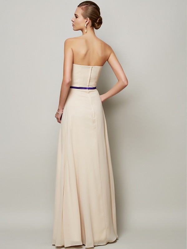 A-Line/Princess Strapless Sleeveless Sash/Ribbon/Belt Long Chiffon Dresses 4791