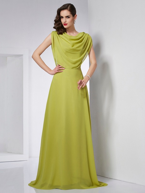 A-Line/Princess High Neck Sleeveless Pleats Long Chiffon Dresses 3648