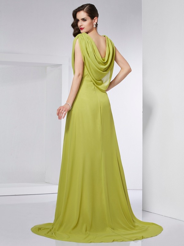 A-Line/Princess High Neck Sleeveless Pleats Long Chiffon Dresses 3648