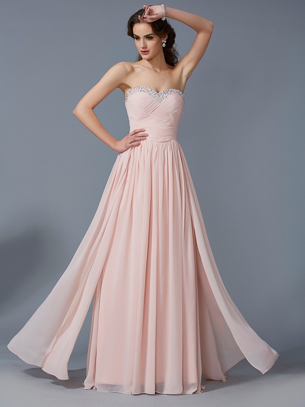 A-Line/Princess Sweetheart Sleeveless Pleats Long Chiffon Dresses 5105