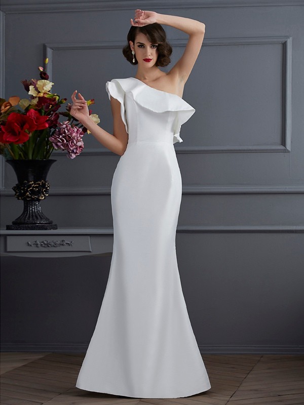 Trumpet/Mermaid One-Shoulder Sleeveless Ruffles Long Taffeta Dresses 7186