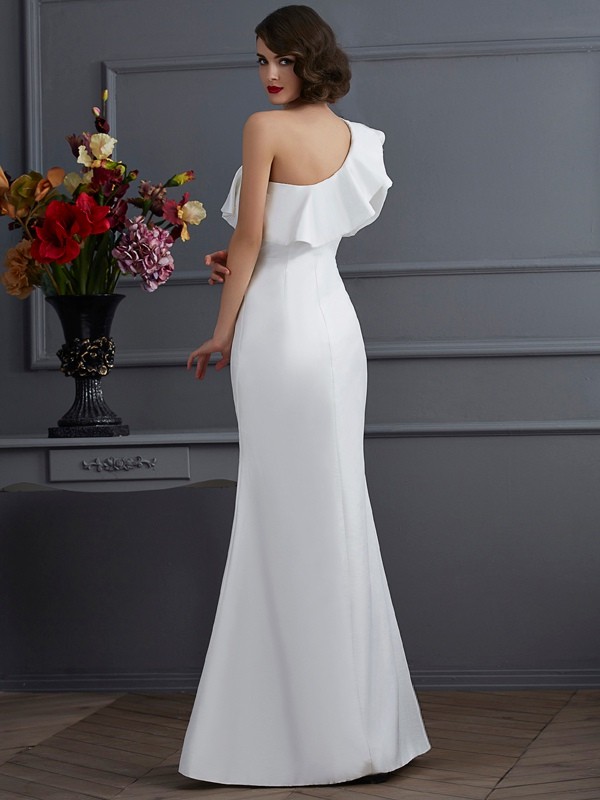 Trumpet/Mermaid One-Shoulder Sleeveless Ruffles Long Taffeta Dresses 7186