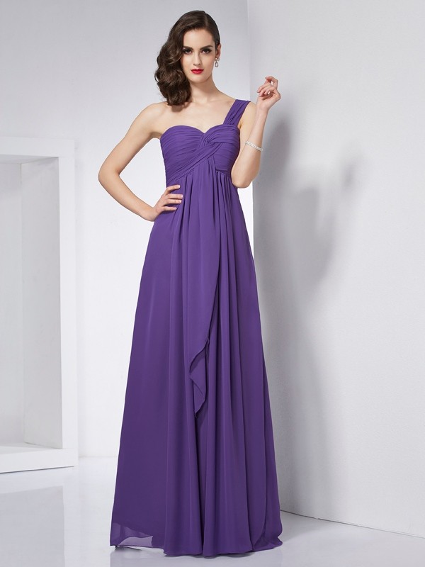 A-Line/Princess One-Shoulder Sleeveless Pleats Long Chiffon Dresses 3929