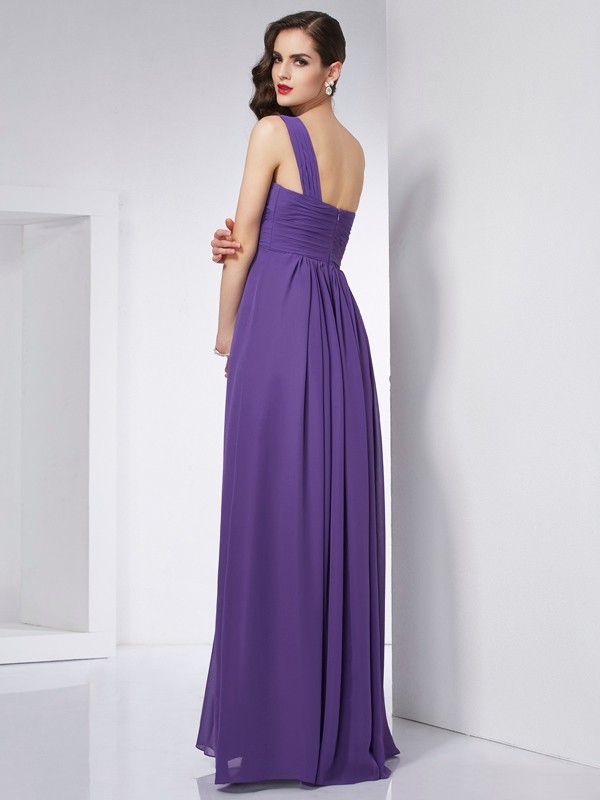 A-Line/Princess One-Shoulder Sleeveless Pleats Long Chiffon Dresses 3929