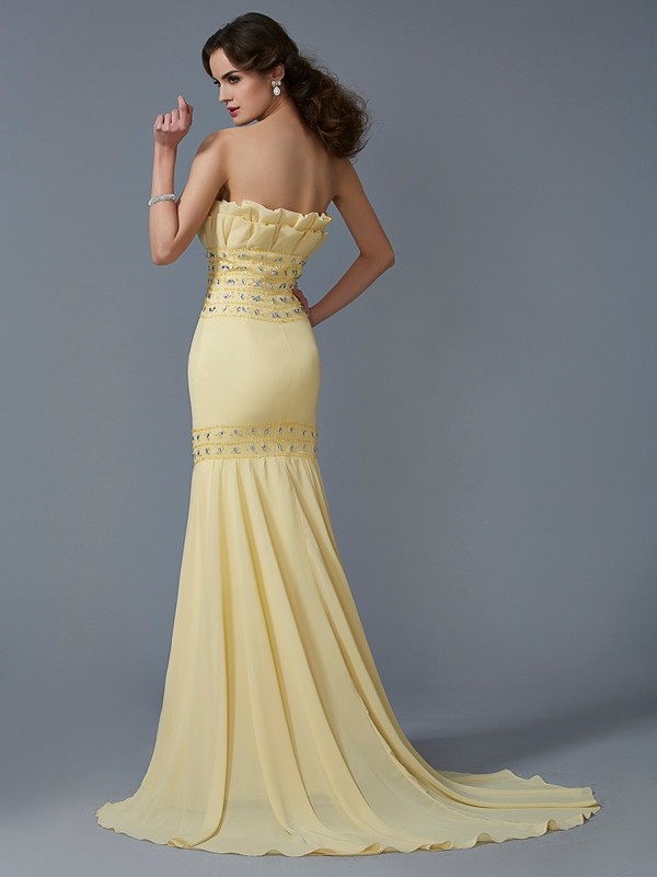 Trumpet/Mermaid Strapless Sleeveless Beading Long Chiffon Dresses 7418