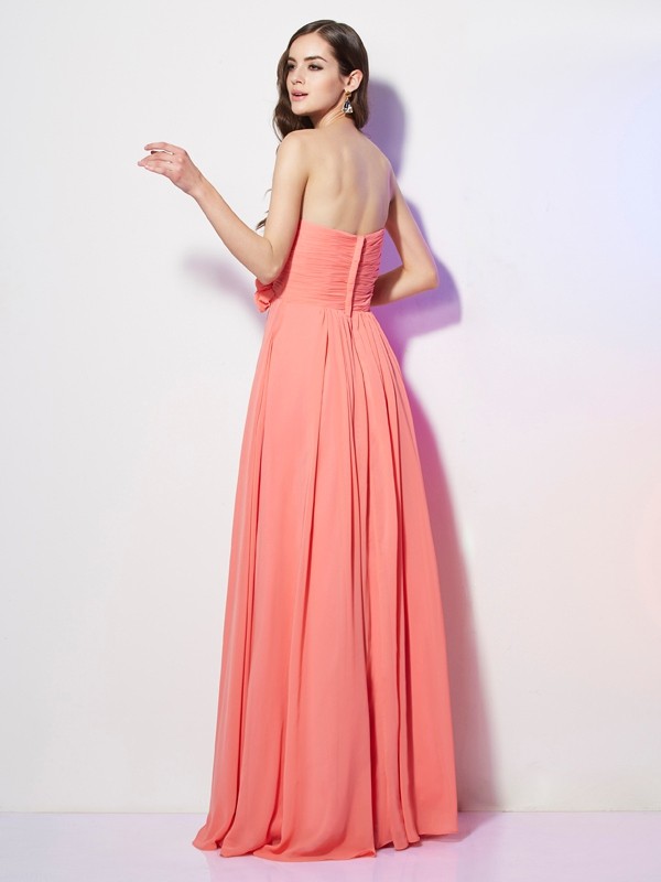 A-Line/Princess Sweetheart Sleeveless Hand-Made Flower Long Chiffon Dresses 5080