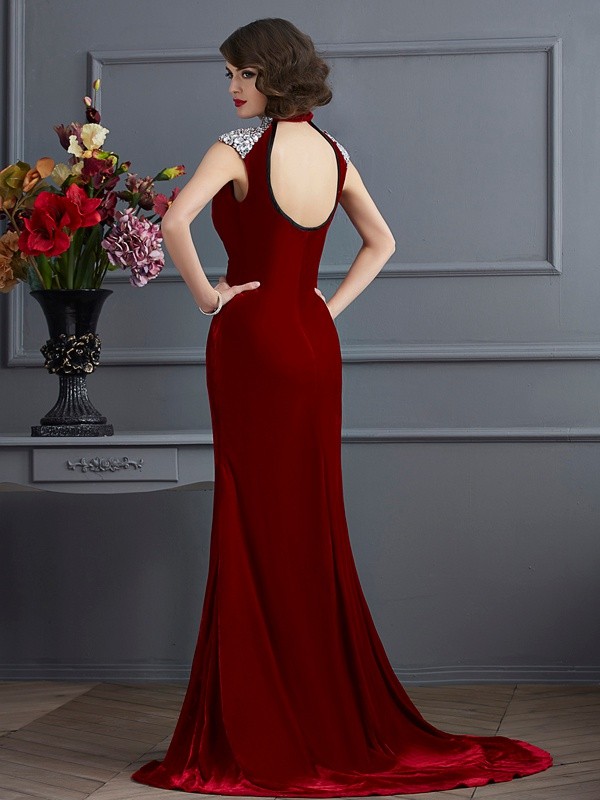 A-Line/Princess High Neck Sleeveless Beading Long Dresses 3643