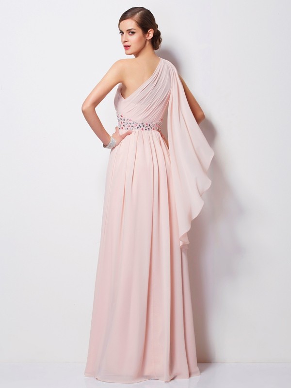 Sheath/Column One-Shoulder Sleeveless Beading Long Chiffon Dresses 6185