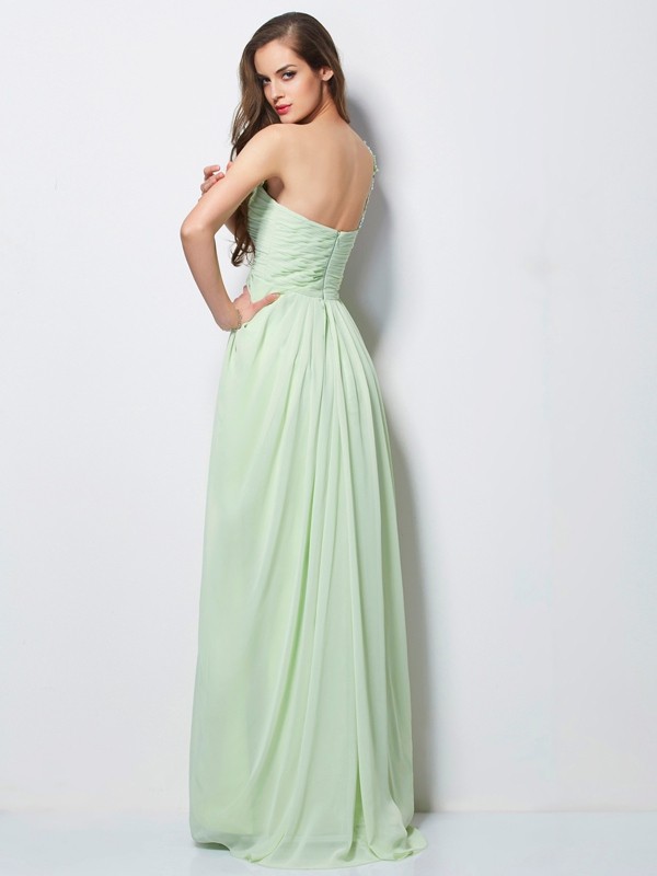 A-Line/Princess One-Shoulder Sleeveless Applique Long Chiffon Dresses 3880