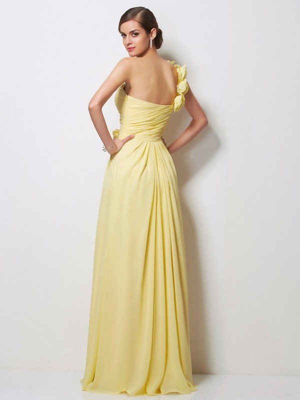 A-Line/Princess One-Shoulder Sleeveless Beading Long Chiffon Dresses 3894