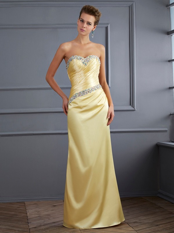 Trumpet/Mermaid Sweetheart Sleeveless Beading Long Elastic Woven Satin Dresses 7522