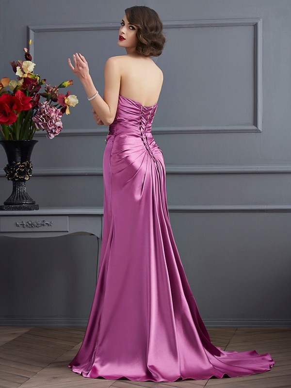 Sheath/Column Sweetheart Sleeveless Beading Long Elastic Woven Satin Dresses 6807