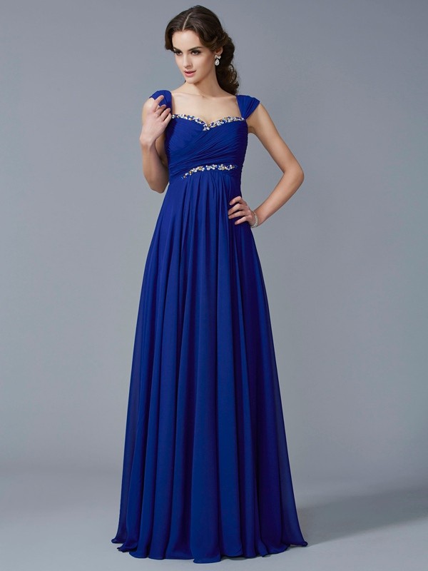 A-Line/Princess Sweetheart Sleeveless Beading Long Chiffon Dresses 5040