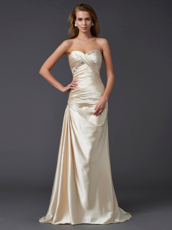 Sheath/Column Sweetheart Sleeveless Beading Long Elastic Woven Satin Dresses 6808