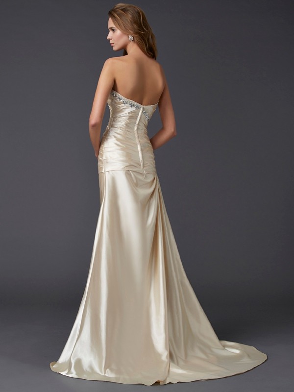 Sheath/Column Sweetheart Sleeveless Beading Long Elastic Woven Satin Dresses 6808