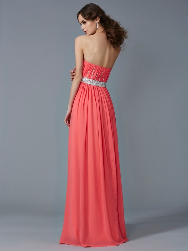 A-Line/Princess Strapless Sleeveless Beading Long Chiffon Dresses 4769