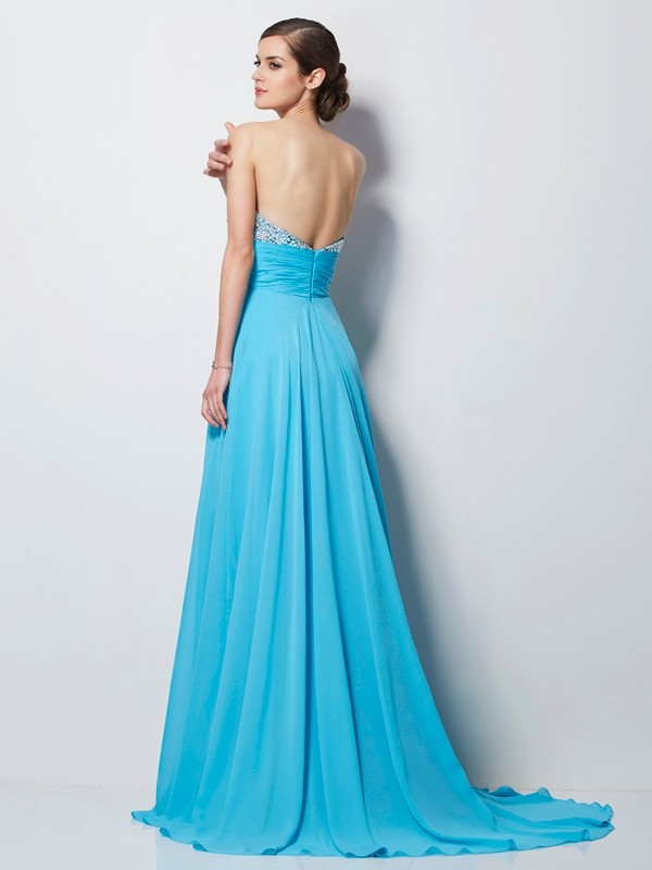 A-Line/Princess Sweetheart Sleeveless Beading Long Chiffon Dresses 5041