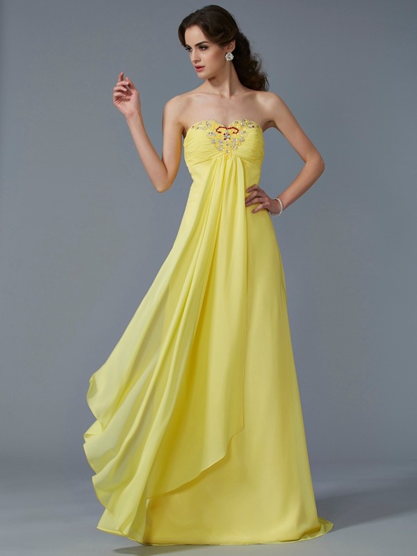 A-Line/Princess Sweetheart Sleeveless Beading Long Chiffon Dresses 5042