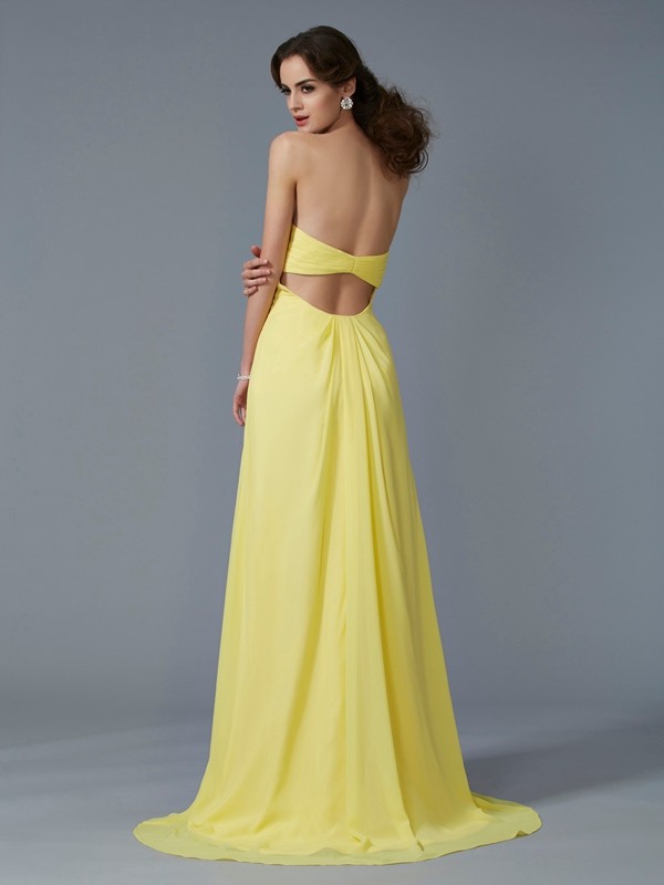 A-Line/Princess Sweetheart Sleeveless Beading Long Chiffon Dresses 5042