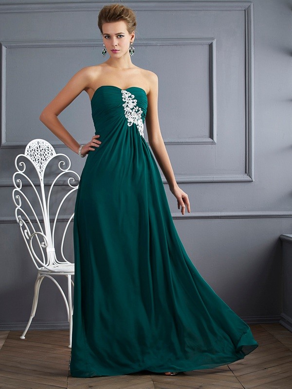 Sheath/Column Sweetheart Sleeveless Beading Long Chiffon Dresses 6801