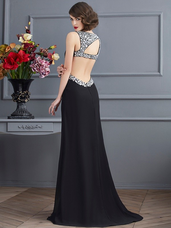 Sheath/Column Straps Sleeveless Beading Long Chiffon Dresses 6701