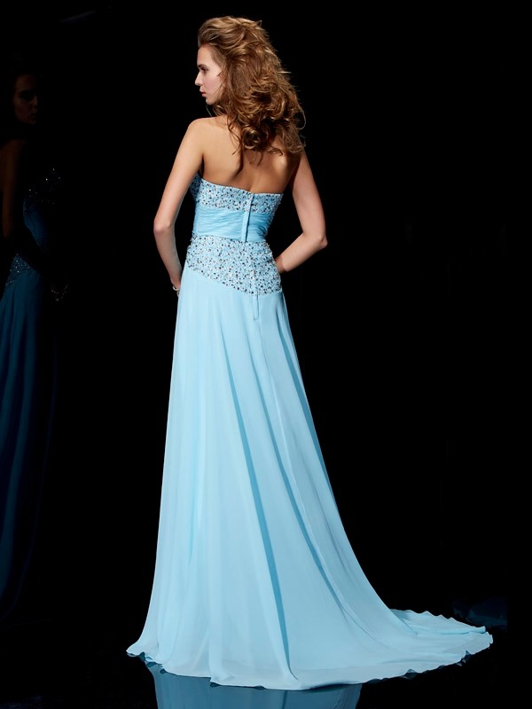 A-Line/Princess Sweetheart Sleeveless Beading Long Chiffon Dresses 5043