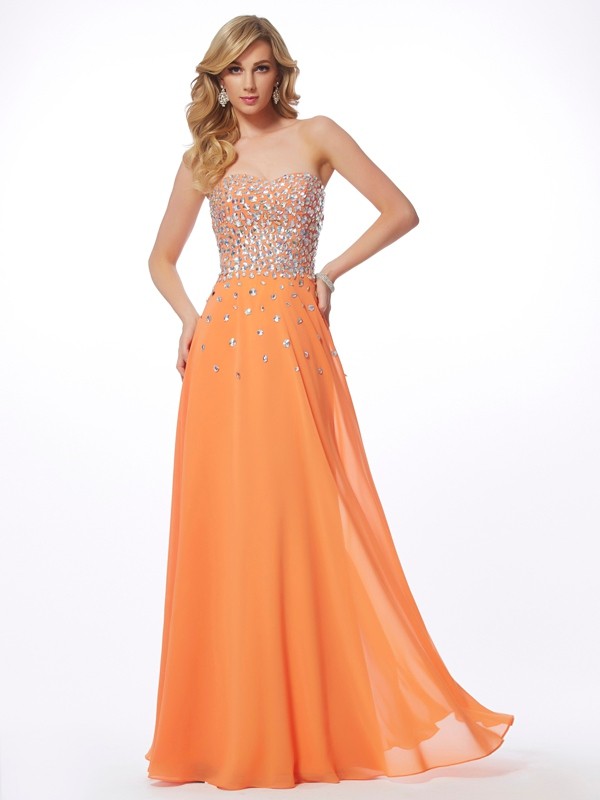 A-Line/Princess Sweetheart Sleeveless Rhinestone Long Chiffon Dresses 5109