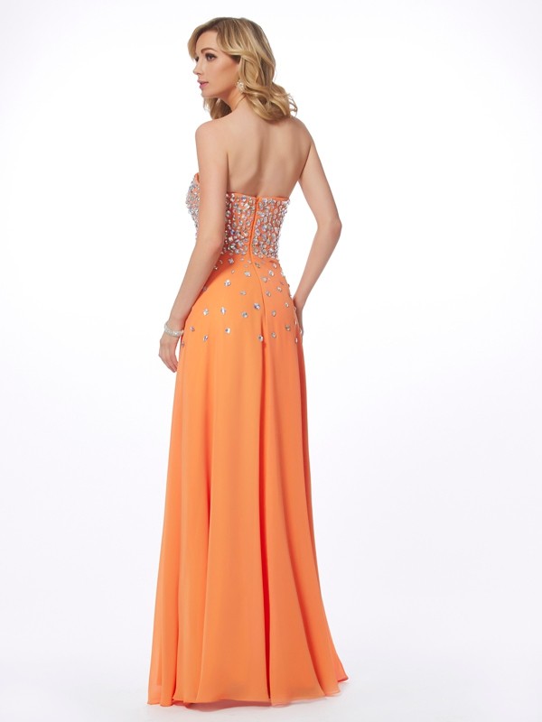 A-Line/Princess Sweetheart Sleeveless Rhinestone Long Chiffon Dresses 5109