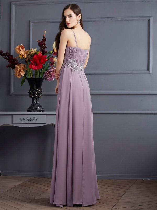 Empire Spaghetti Straps Sleeveless Beading Long Chiffon Dresses 5819