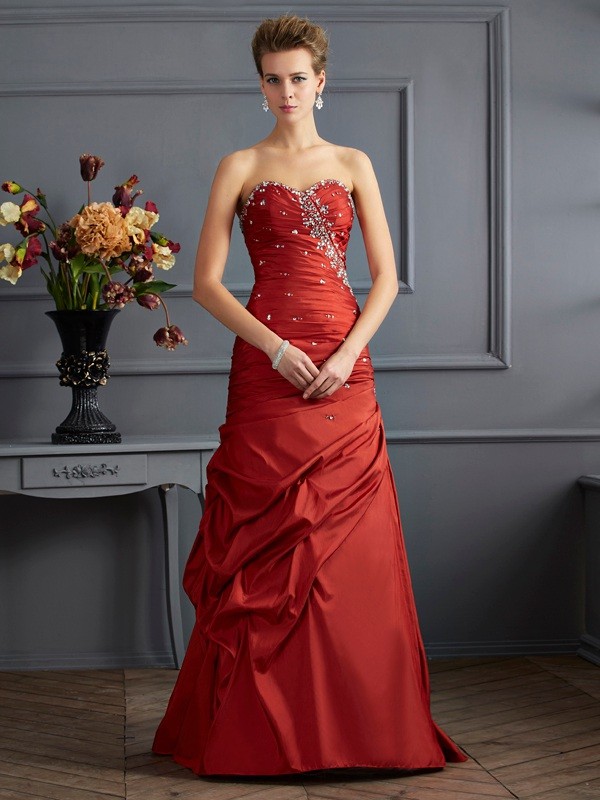 Trumpet/Mermaid Sweetheart Sleeveless Beading Long Taffeta Dresses 7528