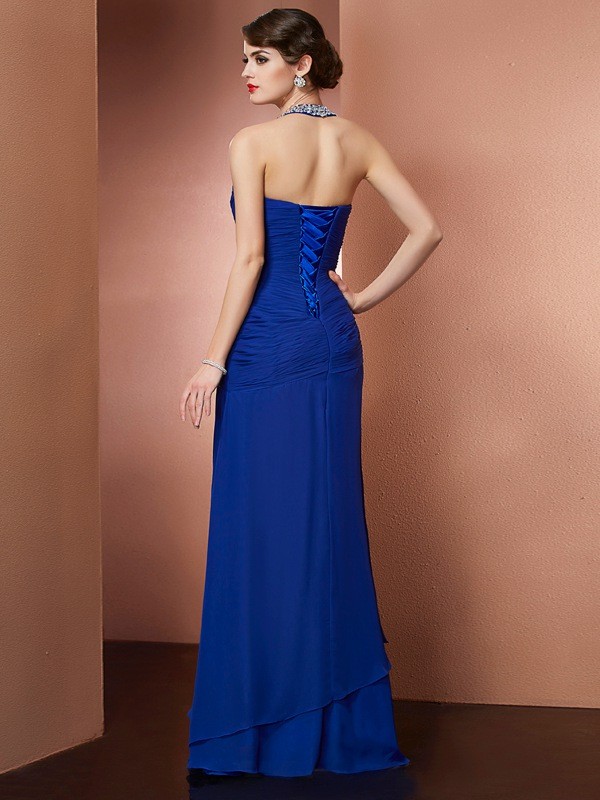 Sheath/Column Halter Sleeveless Beading Long Chiffon Dresses 5958