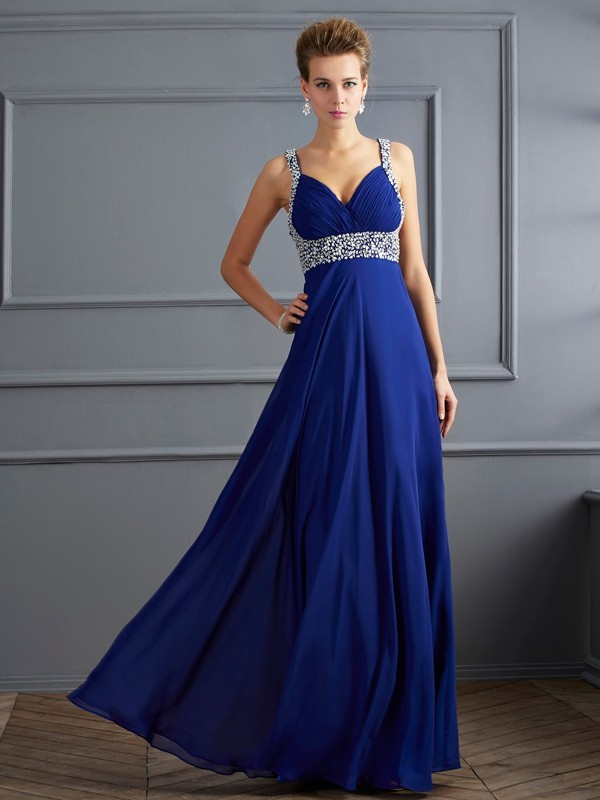 Sheath/Column Straps Sleeveless Beading Long Chiffon Dresses 6702