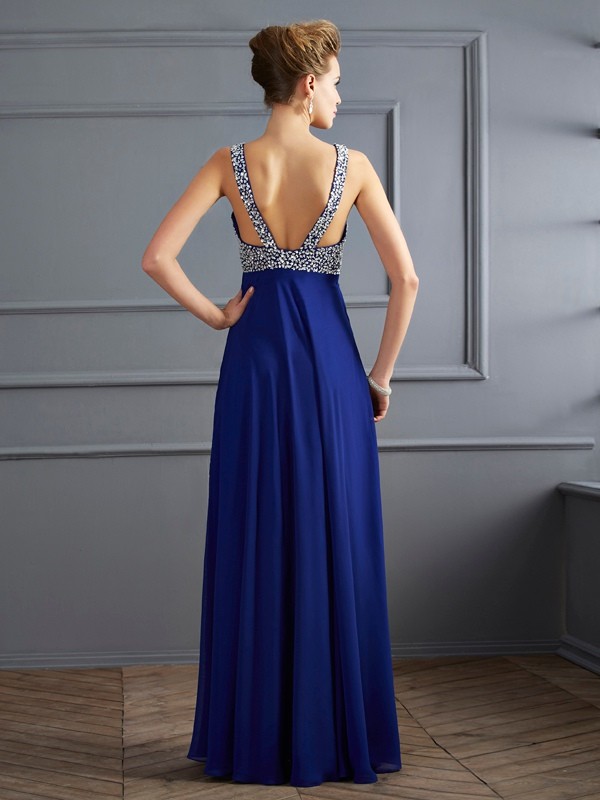 Sheath/Column Straps Sleeveless Beading Long Chiffon Dresses 6702