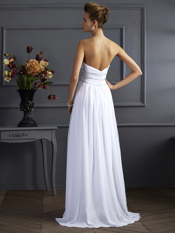 A-Line/Princess Sweetheart Sleeveless Beading Long Applique Chiffon Dresses 5030