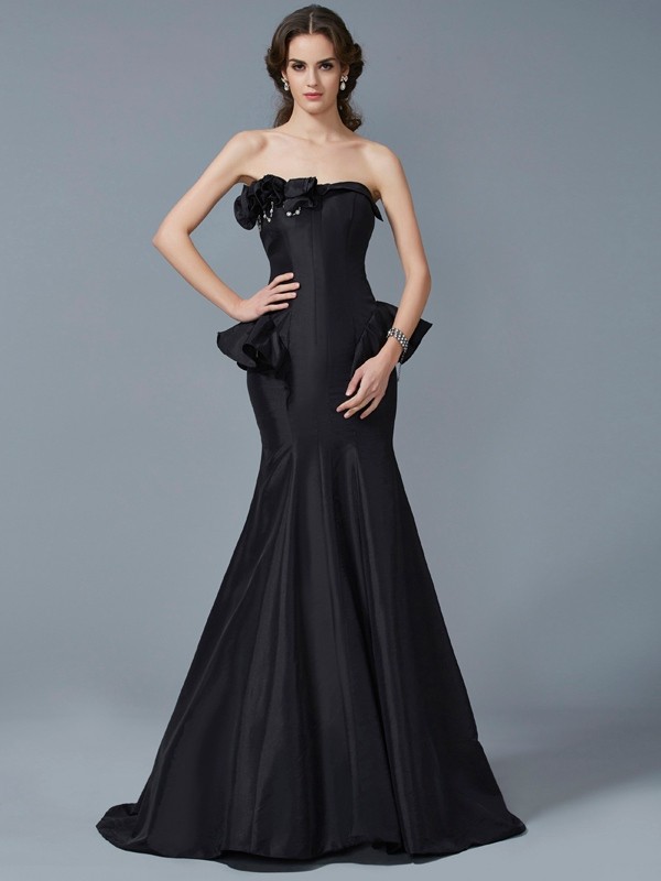 Trumpet/Mermaid Strapless Sleeveless Ruffles Long Taffeta Dresses 7427