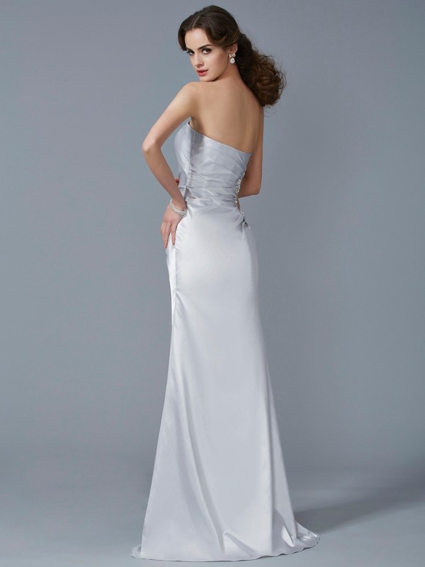 Trumpet/Mermaid Strapless Sleeveless Beading Long Elastic Woven Satin Dresses 7419