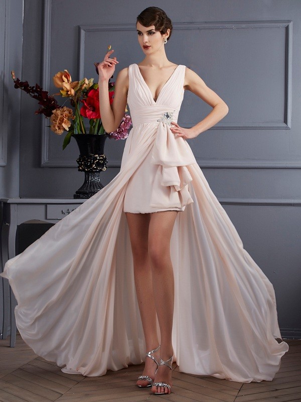 A-Line/Princess Straps Sleeveless Beading Long Chiffon Dresses 4843