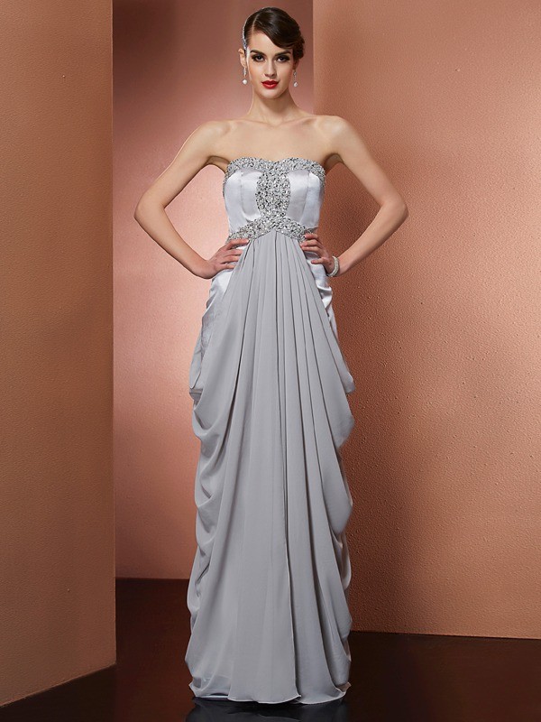 Sheath/Column Strapless Sleeveless Beading Long Chiffon Dresses 6679