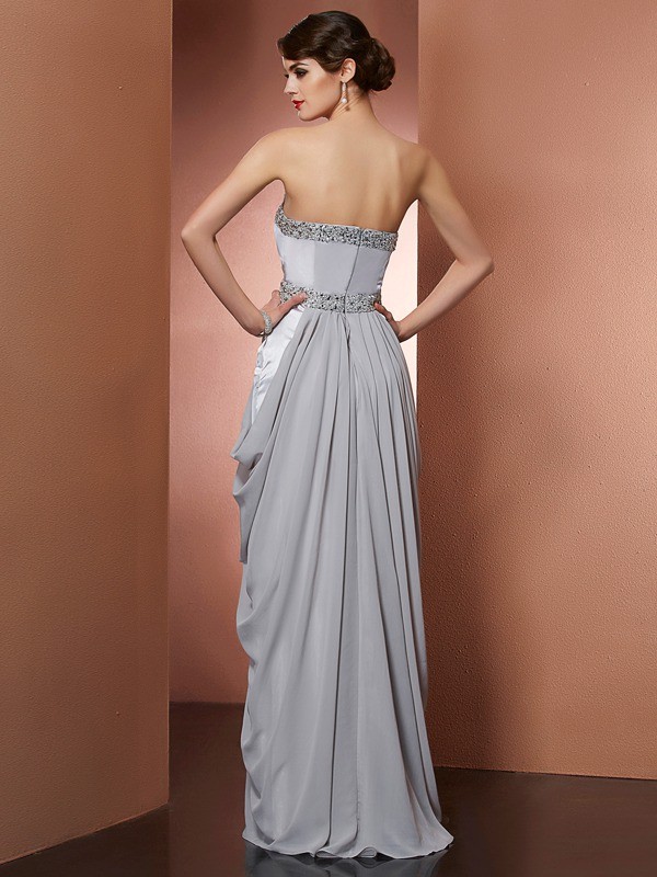 Sheath/Column Strapless Sleeveless Beading Long Chiffon Dresses 6679