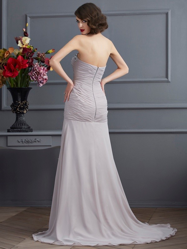 A-Line/Princess Sweetheart Sleeveless Beading Long Chiffon Dresses 5047