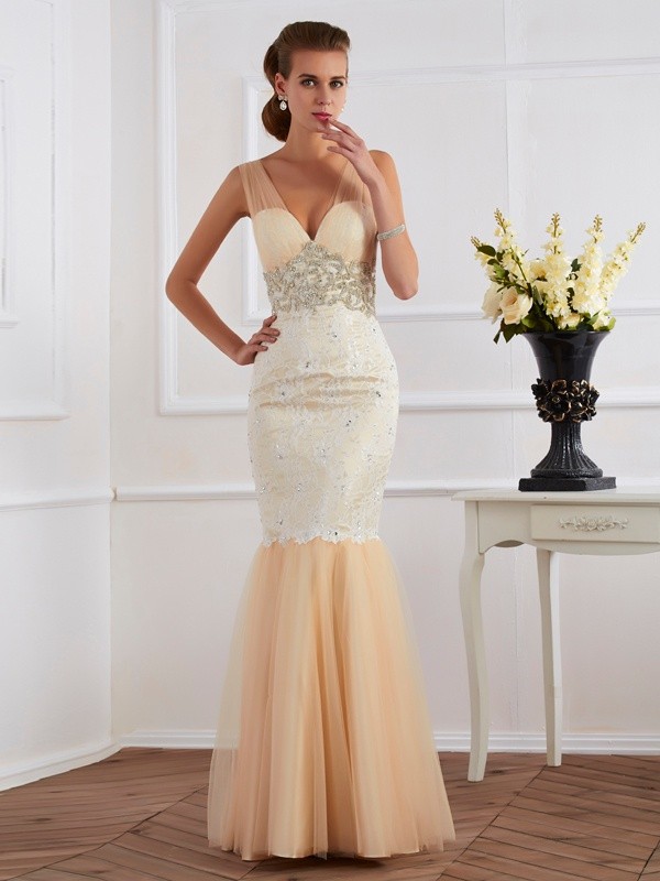 Trumpet/Mermaid Straps Sleeveless Beading Long Net Dresses 7446