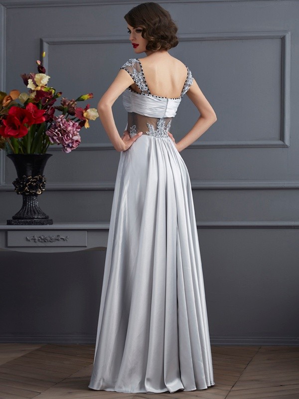 A-Line/Princess Off the Shoulder Sleeveless Pleats Long Elastic Woven Satin Dresses 3815