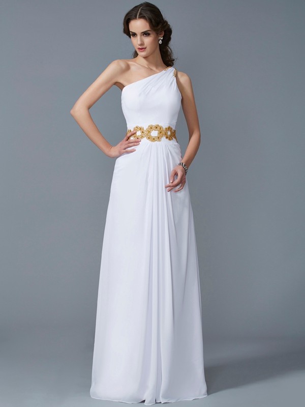 Sheath/Column One-Shoulder Sleeveless Beading Long Chiffon Dresses 6187